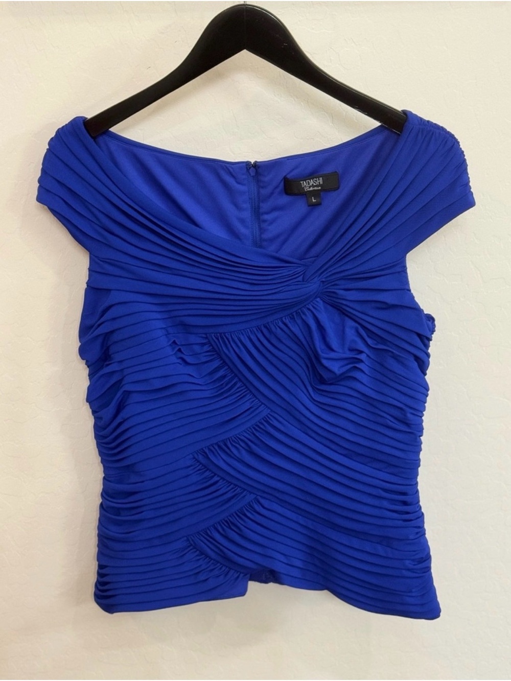 Tadashi Shoji Collection Royal Blue Ruched Off-Shoulder Blouse Top Large